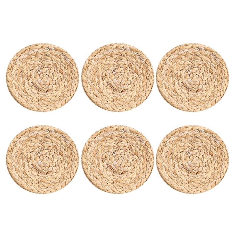 

Set of 6 Handwoven Placemats Household Heat Resistant Place Mats Natural Woven Table Mats for Dining and Outdoor Use Diameter 11cm A