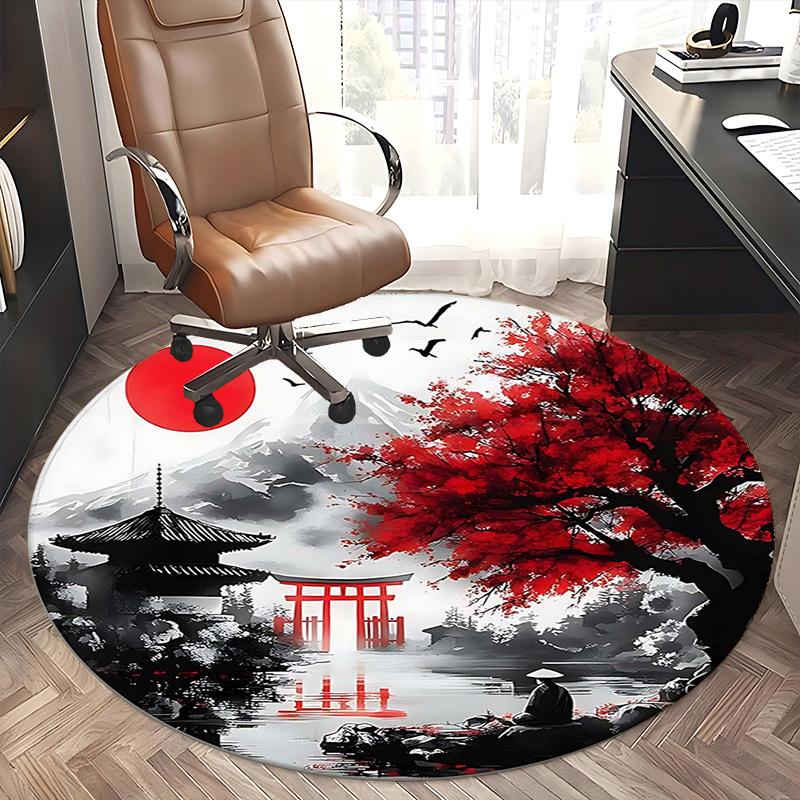 Japanese Landscape,Traditional Pagoda Scene Chair mat Round Rug Office carpet, Machine Washable, Non slip, Suitable for Living Rooms, Bedrooms