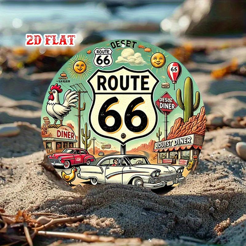 Route Vintage Diner Chicken Classic Car Round Aluminum Sign Xcm For Farm Home Wall Decor