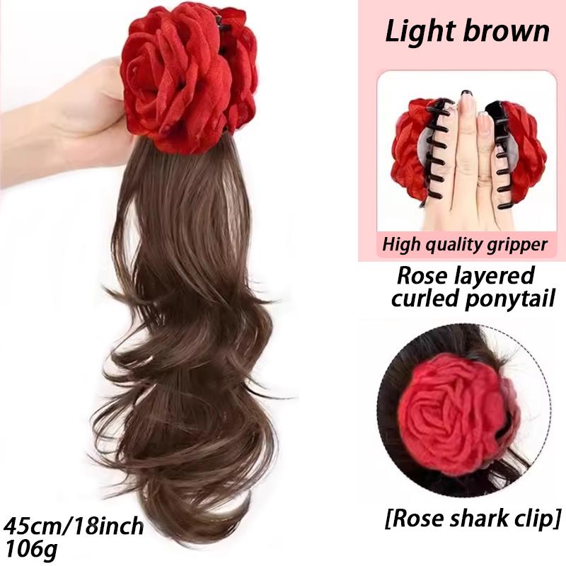 A Ponytail Wig with a Red Rose Grip and a Curled Side The Ponytail Is Naturally Sweet and Invisible Wig Braid