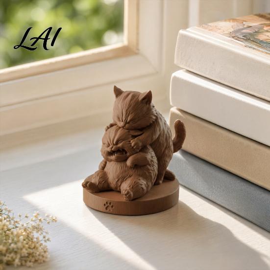 Healing Cat Ornament Frolicking Cats Figurine 3D Printed Playful Statue Cute Vivid Expression Model Collectible Kitty Sculpture Desktop Gift