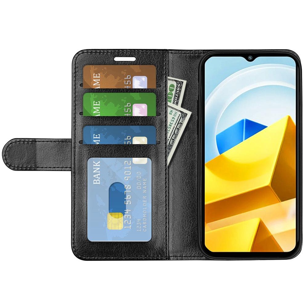 

Crazy Horse Texture Stand Cover for Xiaomi Poco M5 4G,PU Leather Folio Flip Full Protection Wallet Phone Case Black