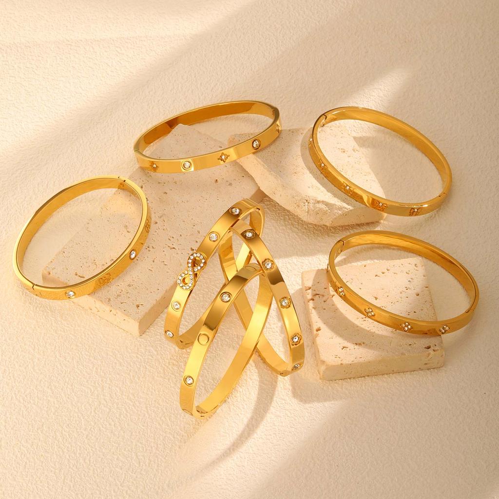 Luxury Flower Bowknot Star Zircon Bracelet for Women,High Quality Stainless Steel Openable Bangle,Gold Plated Waterproof Jewelry