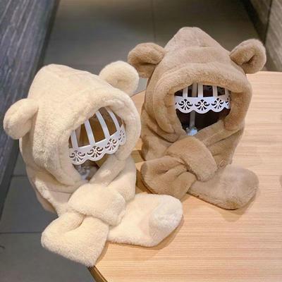 Baby Hat Scarf In One Winter for Boys and Girls Children Plus Fleece Thickened Wool Hat Windproof Lovely Ear Protection Out