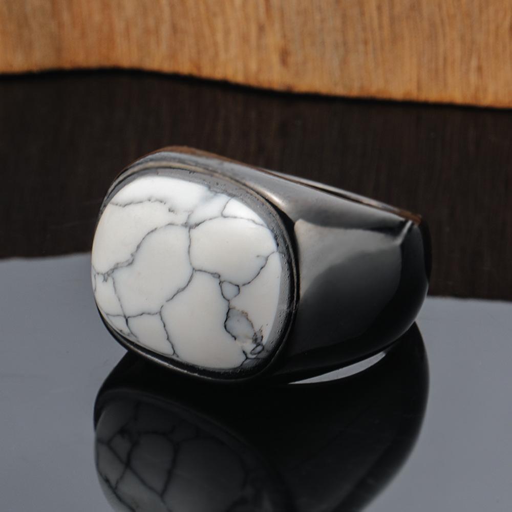2026 Jewelry, European and American Exaggerated Turquoise Pattern Three-dimensional Geometric Opal Index Finger Wide Version Ring