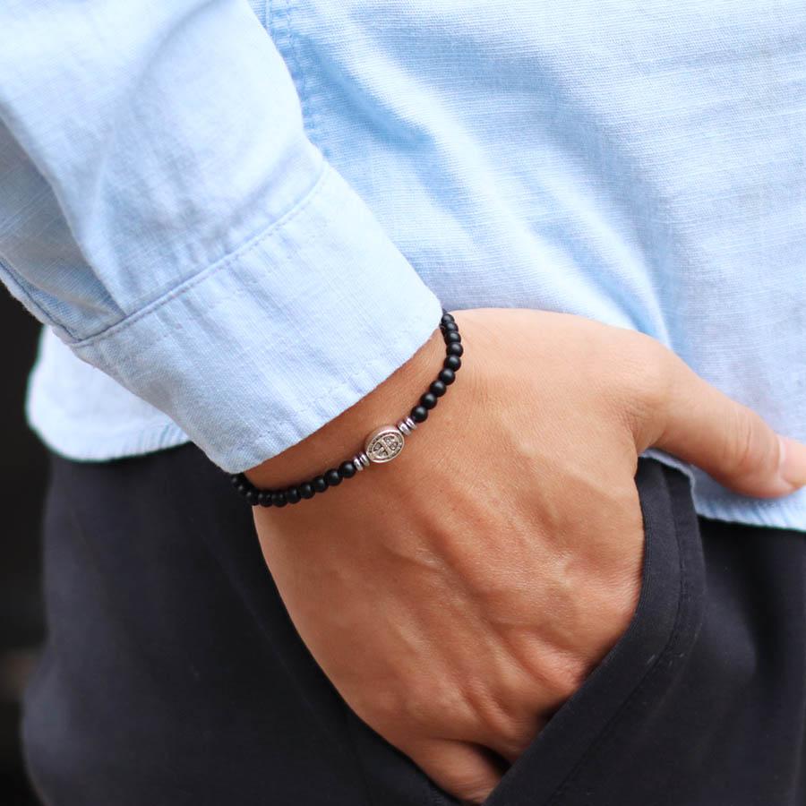 Trendy 4mm Kruis Armband Heren Dames Natuurlijke Tijgeroogsteen Turquoise Armband Handgemaakt Pauselijk Gebed Armband Mannelijke Manchet Sieraden