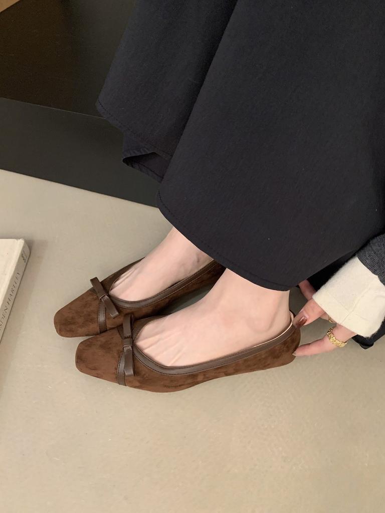 Retro square head single shoes women's bow Mary Jane shoes flat soft sister small leather shoes fairy wind ladyshoes