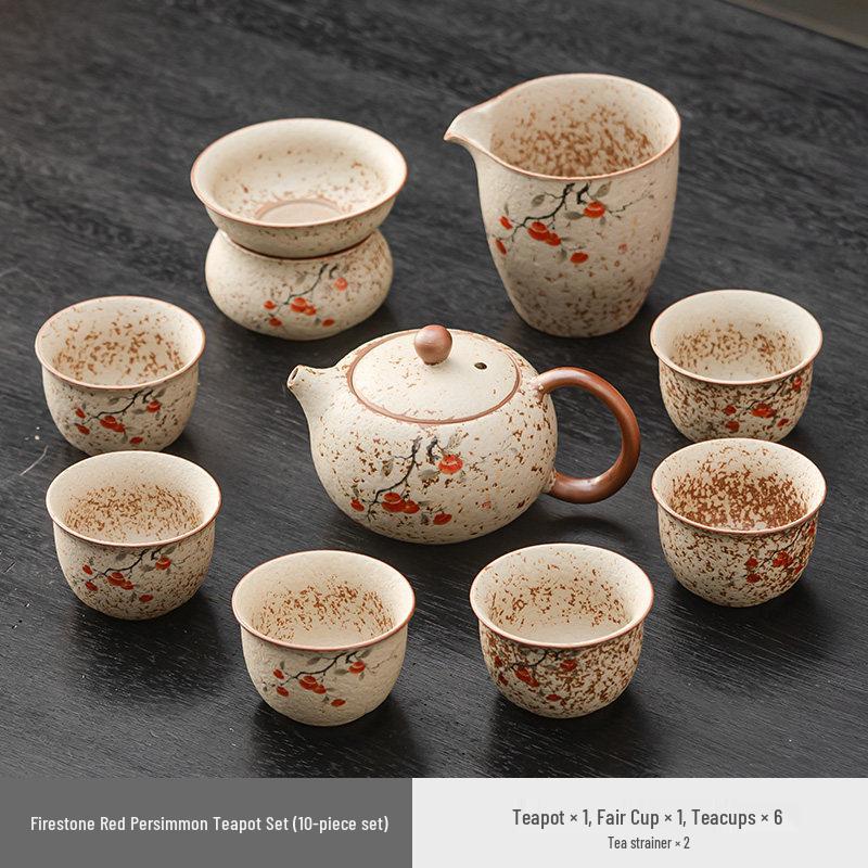 Firestone Red Ceramic Gongfu Tea Set: High-End Gaiwan, Teapot, Teacup, Kettle Brewer for Home or Office. 1