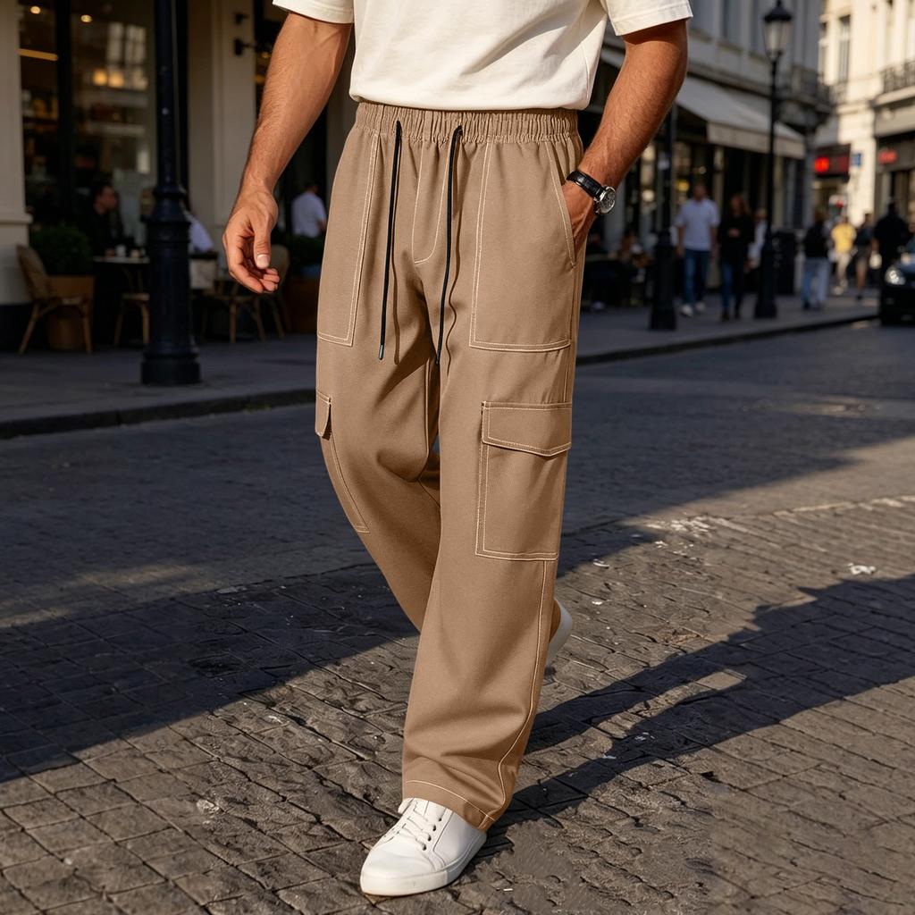 Herren Cargohose im Relaxed Fit mit mehreren Taschen, elastischem Bund mit Kordelzug und Utility-Design für Freizeitkleidung