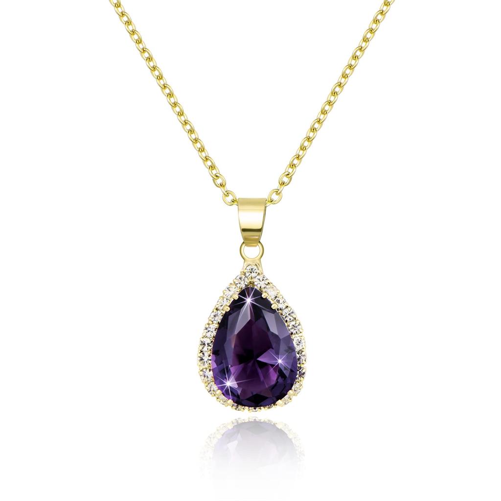 Linawe Amethyst Necklace for Diamond Necklace Chain In Gemstone Crystal Sparkling Pendant Long Hawaiian Jewelry Birthday Gift for Day Gift Women,