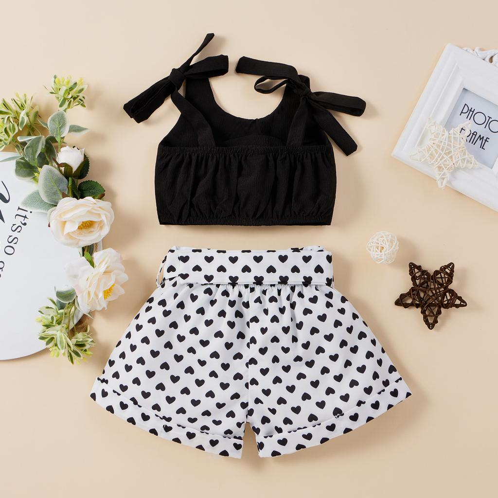 Toddler Baby Girls Sleeveless Solid Tops+ Love Printed Shorts Outfits Clothes