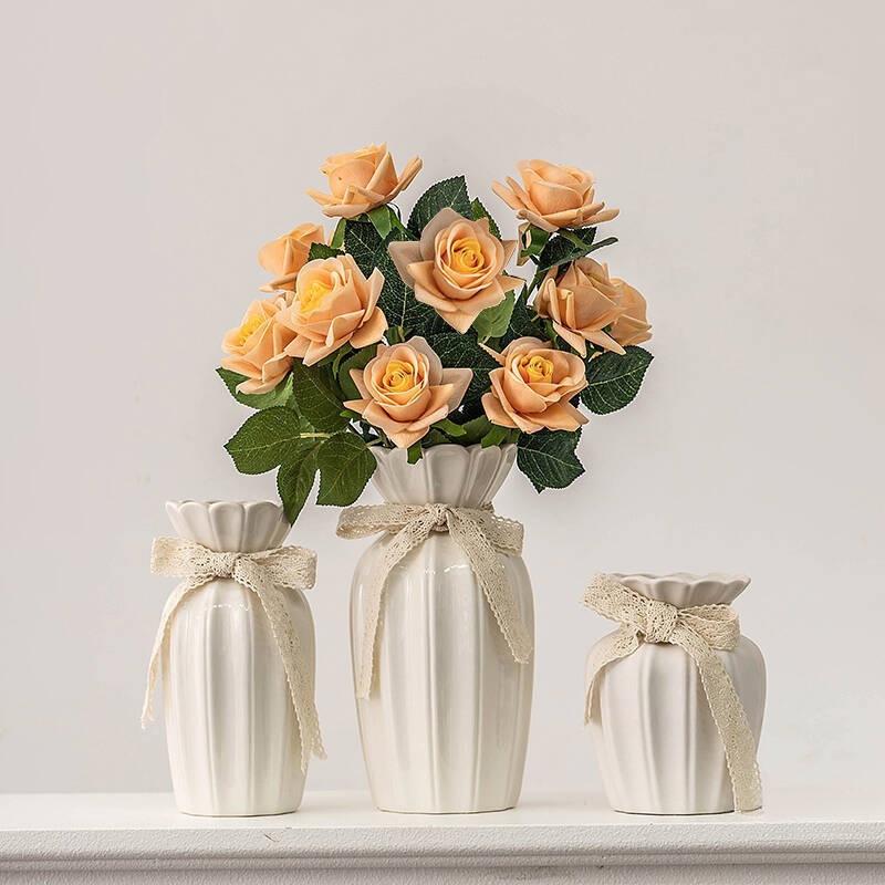 European White Rose Ikebana Vase: Simple Ceramic for Living Room, Dining Table, Dried or Fresh Flowers, and Hydroponic Decor