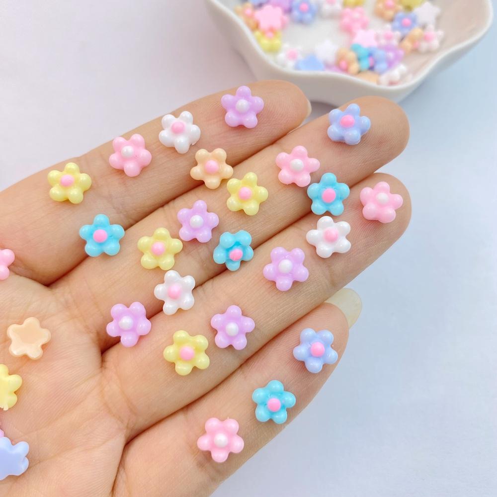 100Pcs New Cute Resin 7mm Mini Eggflower Series Flat Back Parts Embellishments For Hair Bows Accessories
