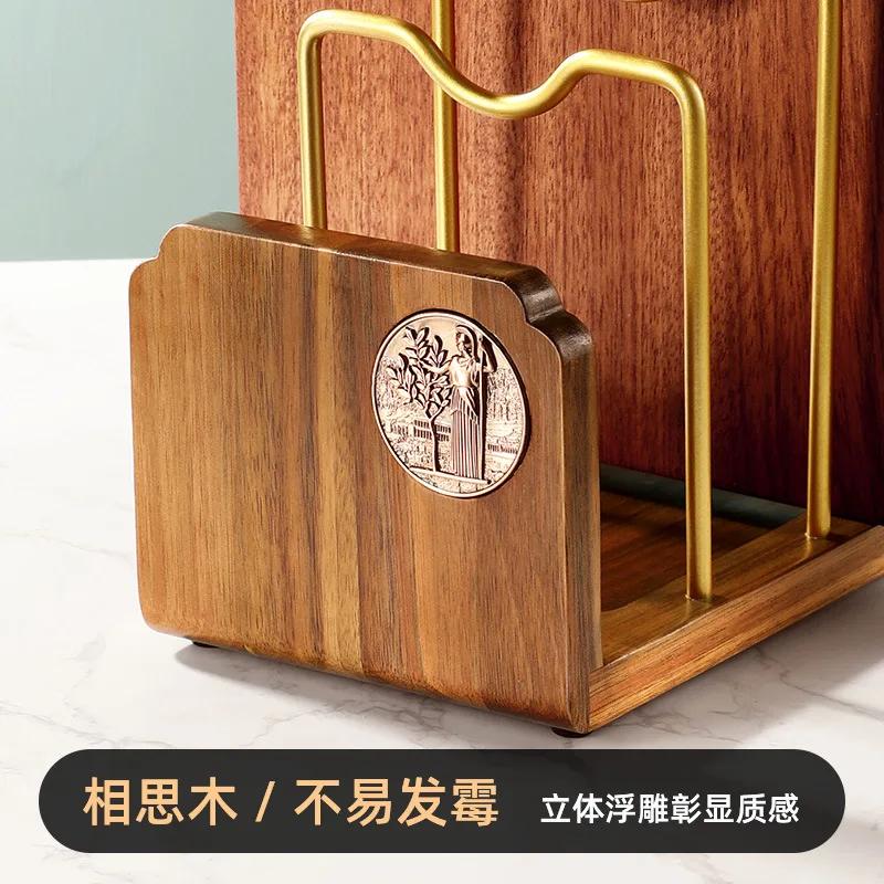Acacia wood cutting board storage rack Multi-functional kitchen drain storage pot lid rack cutting board rolling panel rack