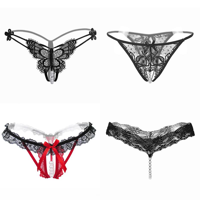 Lace Low-Waist Open Crotch Panties - Ultra-Thin Transparent Mesh Thong for Women