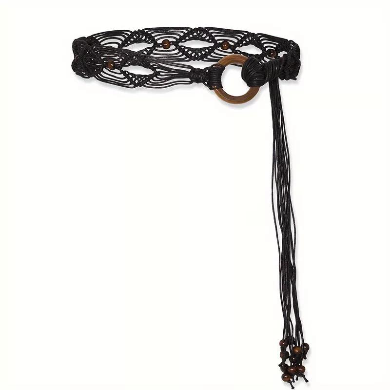 Cintura da Donna Intrecciata con Nappe, Fascia in Vita Intrecciata con Laccetto, Corda Larga Boho a Catena per Accessori Fascia Vita Vestito