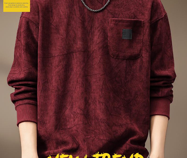 Men's Heavyweight Wool Hoodie - Spring/Autumn Round Neck, Loose Long Sleeve T-shirt, Printed Casual Base Layer