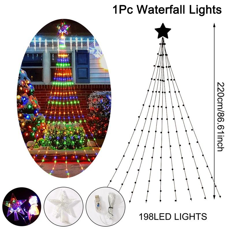 LED Star Waterfall Lights Christmas Decorations String Lights Christmas Tree Ornaments for Home 2026 Navidad Natal New Year 2026