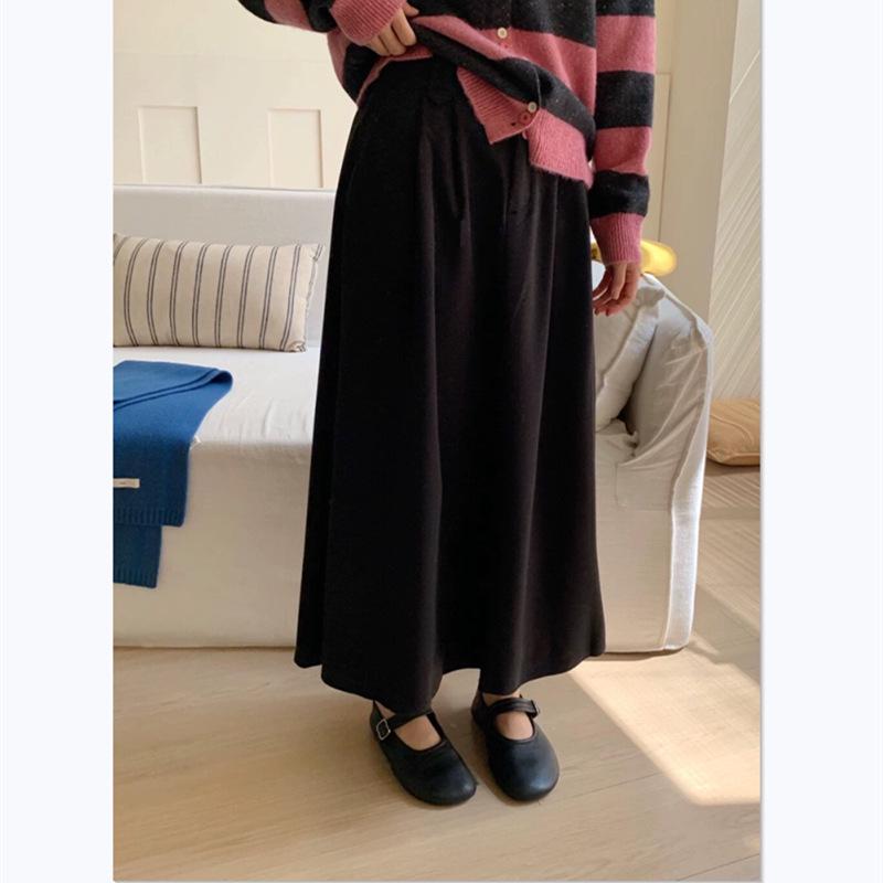

2025 Pure Color Slimming High-Waisted Wool Skirt One Size чёрный