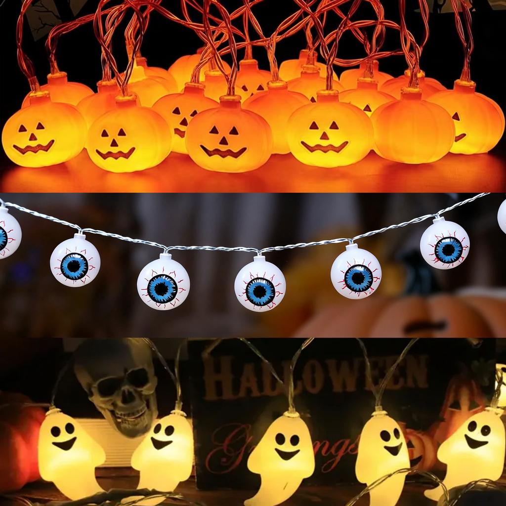 Halloween Eyeball Pumpkin Ghost Horror Lights DIY LED Hanging String Lights Battery Powered Indoor Outdoor Festival Party Decor