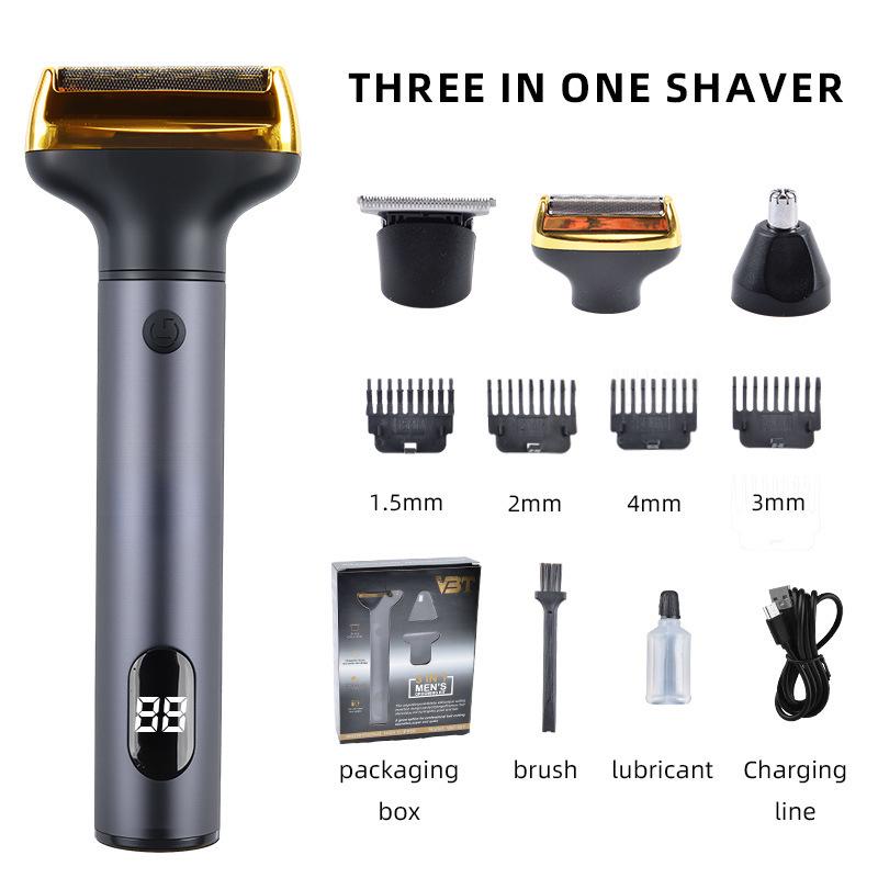 Rechargeable 3-in-1 Metal Nose Hair Trimmer & Multi-Functional Shaver