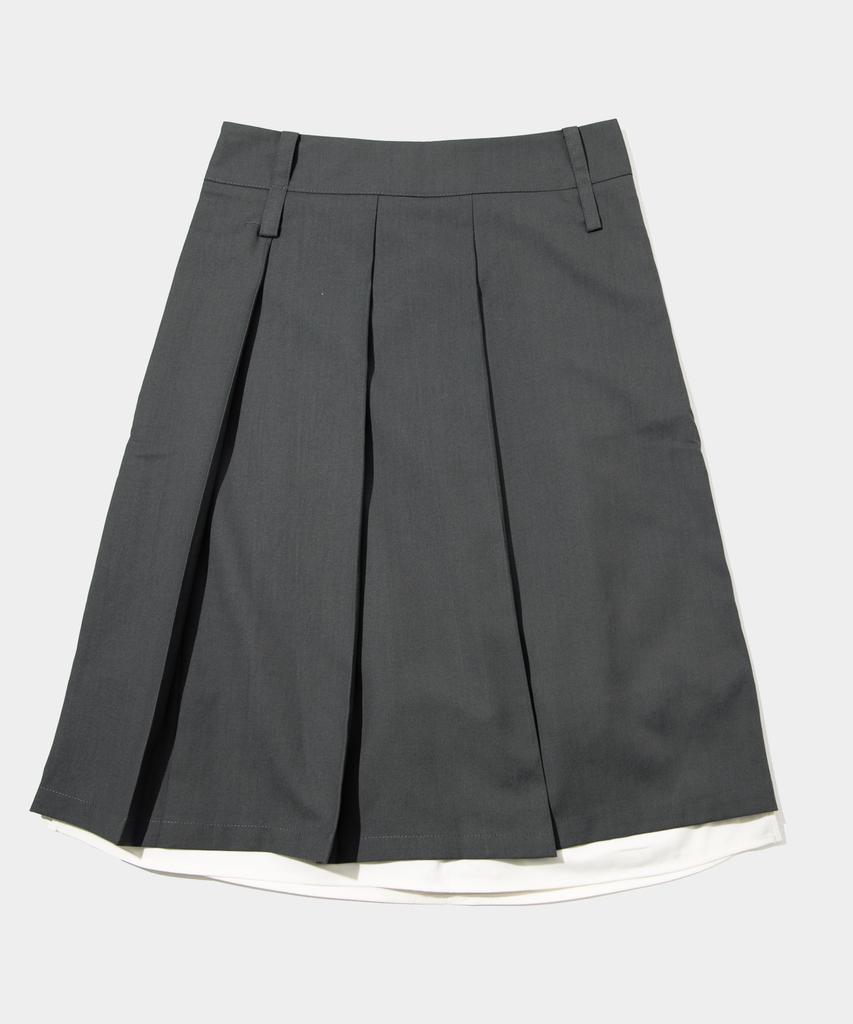 Place Studio Two-Belt Low-Rise Detachable Pleated Double Layered Midi Skirt_2 Colors