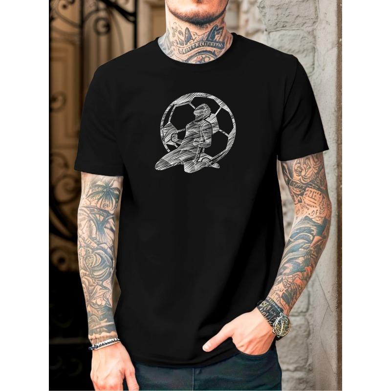 

European Size Men S Summer Loose-Fitting Sports Casual Short-Sleeve T-Shirt with a Silhouette Print of a Football Player 4XL чорний