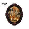 Spooky Witch Castle Wall Art Halloween Wooden Refrigerator Magnets, Vintage Gothic Oval Frame Fridge Magnets with Unique Kitchen Metal Surface