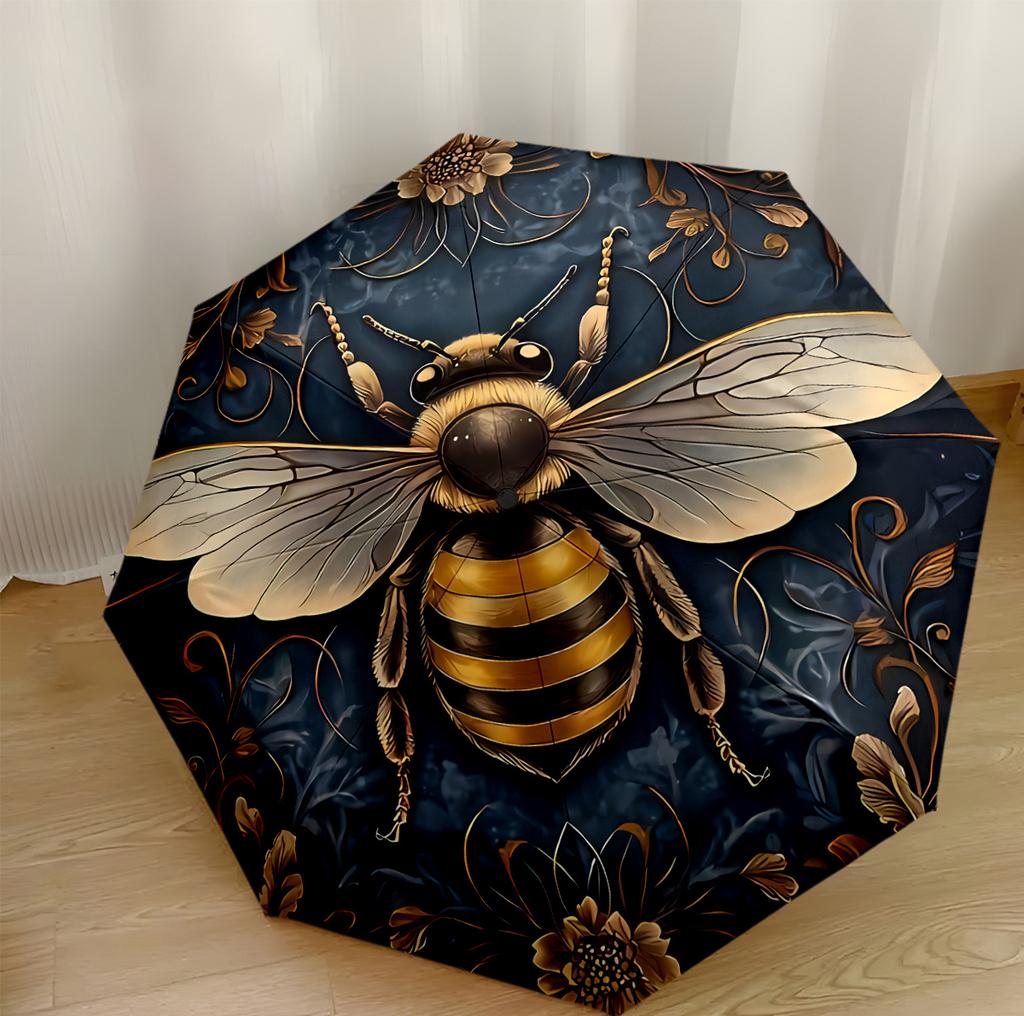 Bee And Floral Garden Portable Automatic Umbrella Retractable Design with 8-Rib Durability Durable Plastic & Iron for Outdoor Daily Use