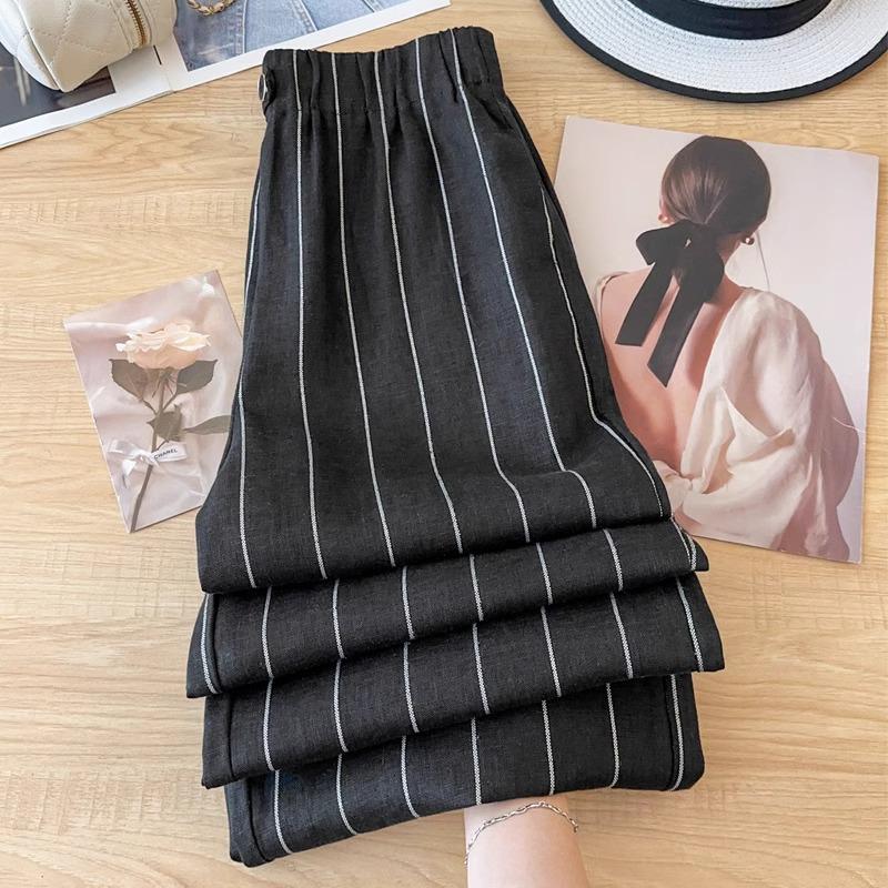 

Women s High-Waisted Black Striped Wide-Leg Pants - Lightweight, Floor-Length, Summer 2025 Fashion. 3XL (135-145 lbs) хакі