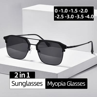 Trendy Men Myopia Sunglasse Square Metal Frame Eyewear Retro Women Minus Diopter Eyeglasses UV400 Sun Shades Goggles -1.0 -1.5