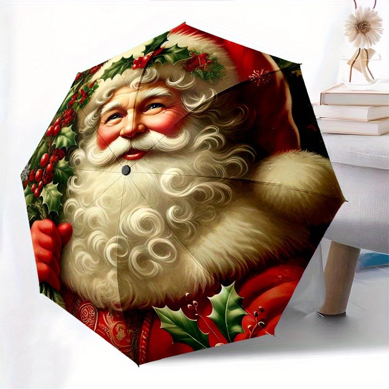 Weihnachtsmann, Weihnachtsthema 8 Rippen Hand-Automatik-Regenschirm, Kompaktes und tragbares Design, Ein perfektes Geschenk für Geburtstag, Weihnachten oder