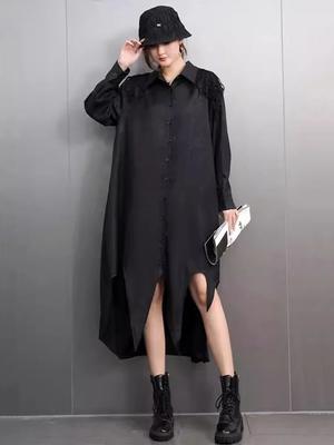 Turn-down Collar Solid Color Long Sleeve Dress GMM1051