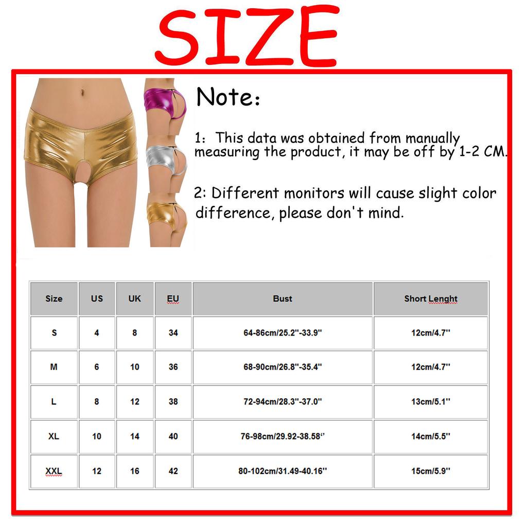 Women's Metallic Faux Leather Open Crotch Boyshorts Underwear Stretchy Low Waist Lingerie Panties for Intimate Wear