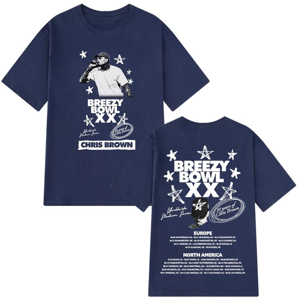 Rapper Chris Brown Breezy Bowl XX 2025 Tour Merch T-shirt Men Women Fashion Hip Hop T Shirt Oversized Cotton Casual T-shirts Top