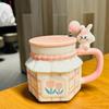 Rabbit Couple Tulip Cup Souvenir Birthday Gift Girl Office Water Cup Ceramic Mug with Cover