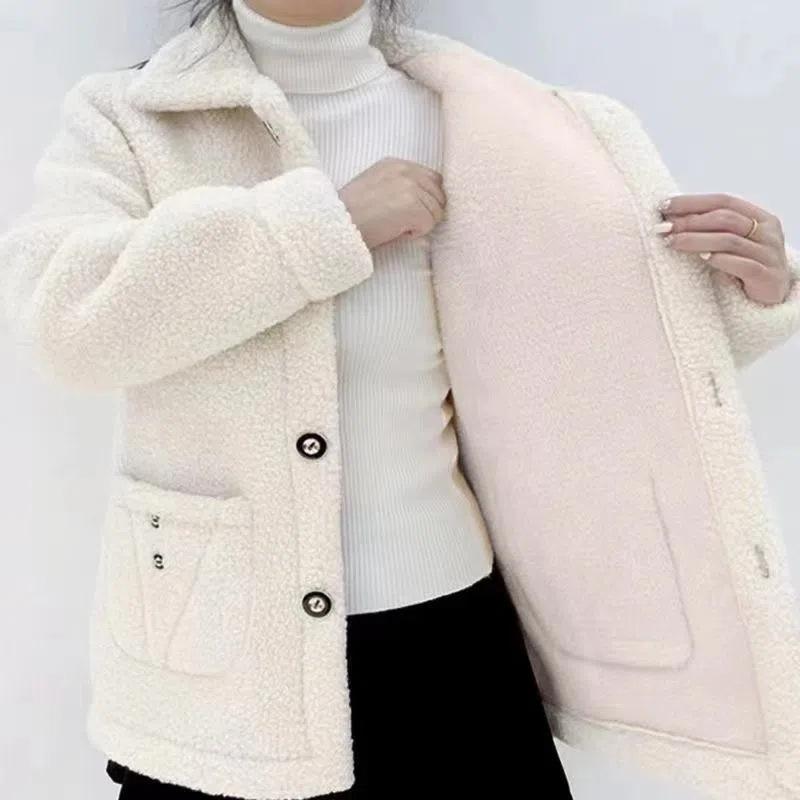 Composite Fleece Lined Winter Sherpa Jacket Women Coat Fashion Plus Size Thermal Wear Versatile Pellet Fleece Top
