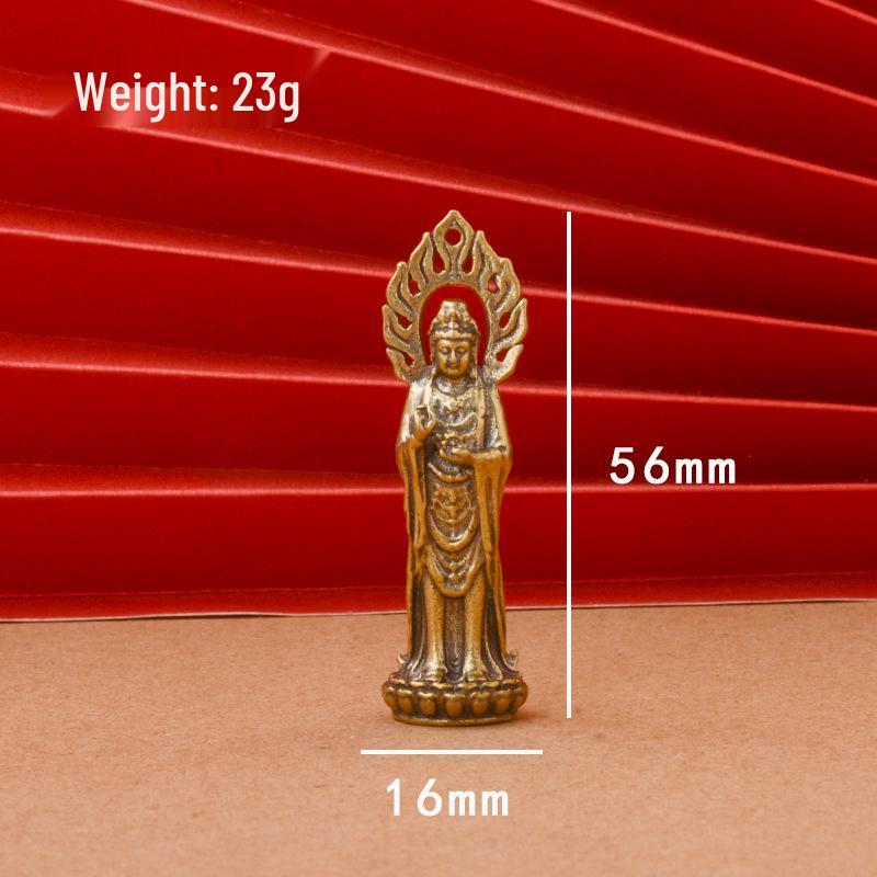 Aged Brass Guanyin Buddha Desktop Ornament - Small Copper Bodhisattva Decoration for Home or Office