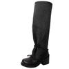 Fashion temperament High sense straps Skinny boots Women's 2025 Autumn and winter stitching thick heel high heel boots Knight boots