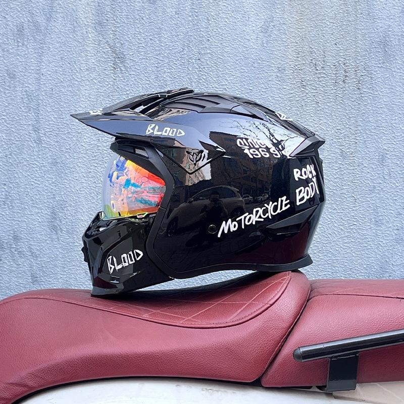 Street Fighter Motorcycle Helmet Men's and Women's Full Helmet Four Seasons Locomotive Retro Detachable Combination Helmet