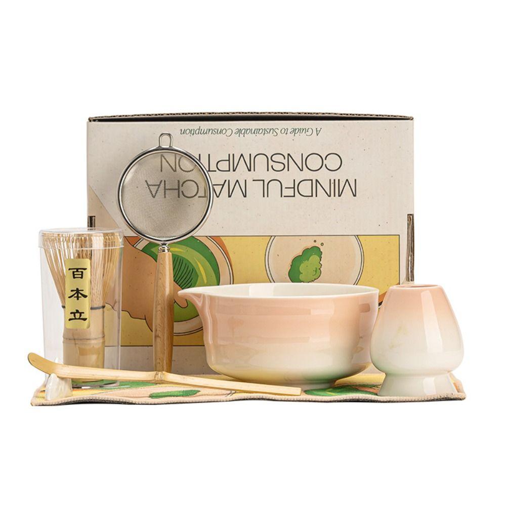 4PCS Food Grade Japanese Matcha Tea Set Bamboo Ceramic Japanese Chasen Matcha Whisk  Stirring