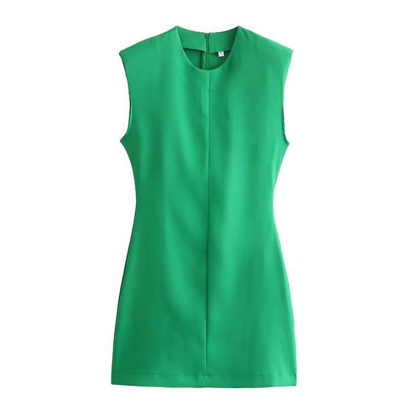 Fashion Style 2024 Spring/Summer New Arrival Women's Clothing Silm Easiest for Match round Neck Sleeveless Strap Padded Shoulder Dress 2586323