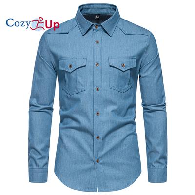 Cozy Up Herren Casual Pocket Shirts Denim Langarmhemden