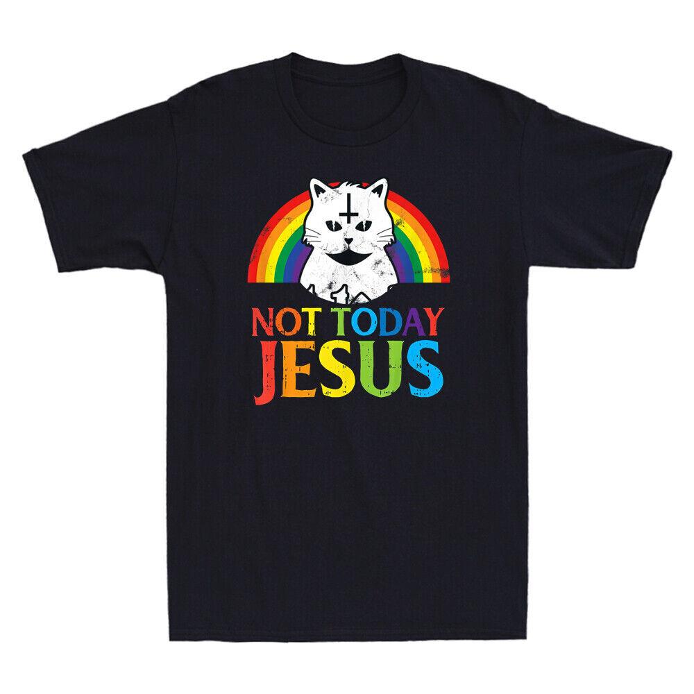

Not Today Jesus Rainbow Satanic Cat Goth Vintage Men039;s Short Sleeve T-Shirt Tee Unisex T-Shirt S