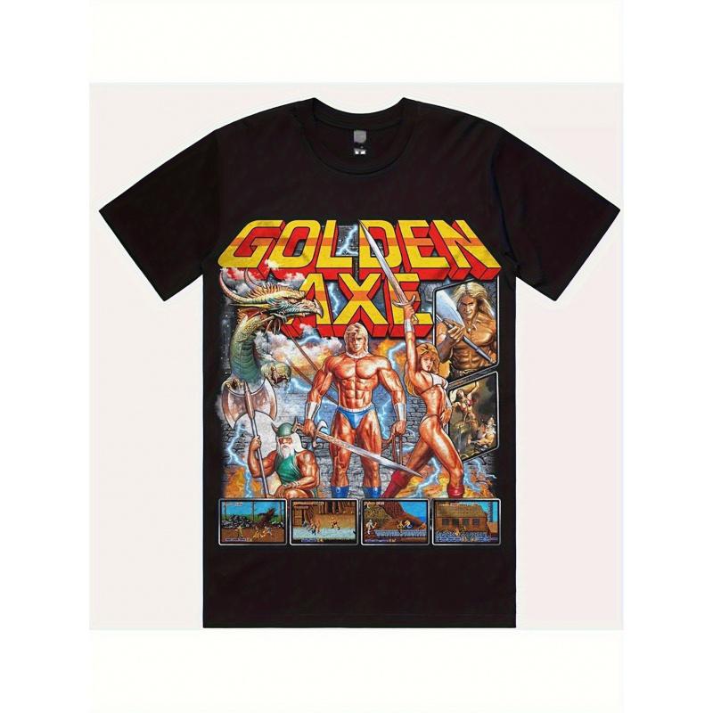 Maglietta da uomo vintage Golden Axe Arcade Game - Classica maglietta grafica per videogiochi anni '80 e '90 con personaggi di Golden Axe - Comoda 100% Larga