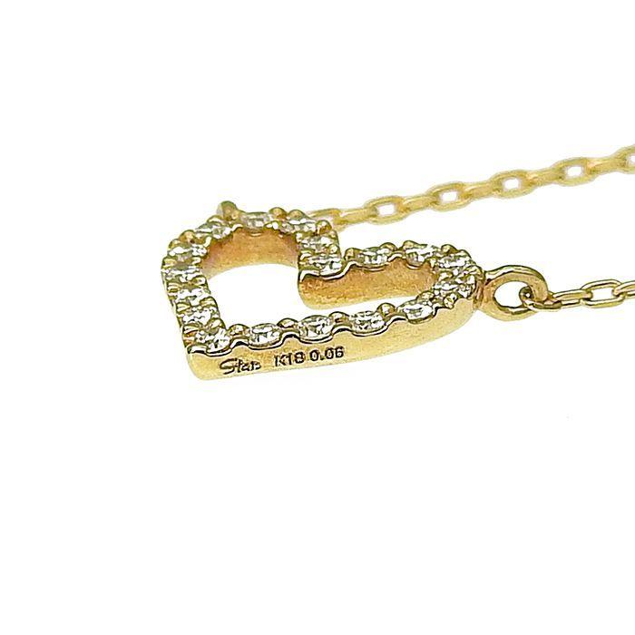 Used STAR JEWERLY Star Jewelry Heart Motif Diamond Necklace K18YG 750 Yellow Gold Diamond 0.06ct 37cm Necklace with Adjuster 1.0g Accessories Ladies