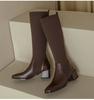 Fashion Comemore Retro Knitted Knee High Elastic Boots Chunky High Heeled Women's Sock Long Boots Casual Slip on Autumn Single Botas