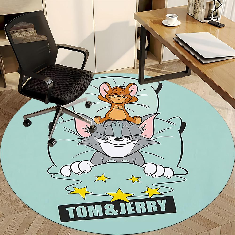 1 Stück Tom und Jerry Büro Runder Teppich, Unter Bürostühlen Schlafzimmer Wohnzimmer Heimdekoration, Raumdekora1016133