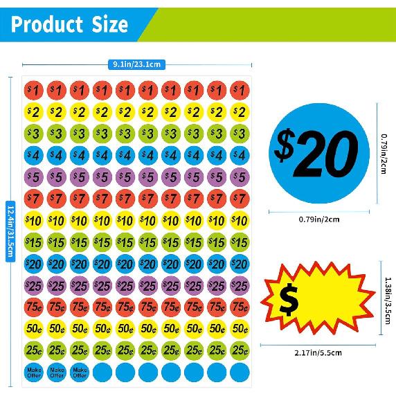 1560 Pcs Removable Garage Sale Price Stickers, 1400pcs Yard Sale Price Stickers & 160pcs Blank Princing Labels, Price Tag for Flea Markets, County