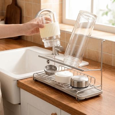 Stainless Steel Double-layer Water Cup Rack Large Capacity Water Cup Holder Cup Drying Rack  Office